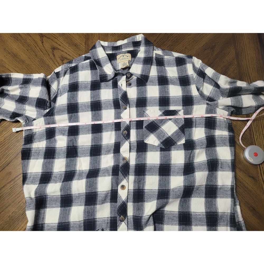 Blue Mountain Mens XL Navy Blue White Plaid Flannel Button Down Shirt Cotton - Picture 6 of 8
